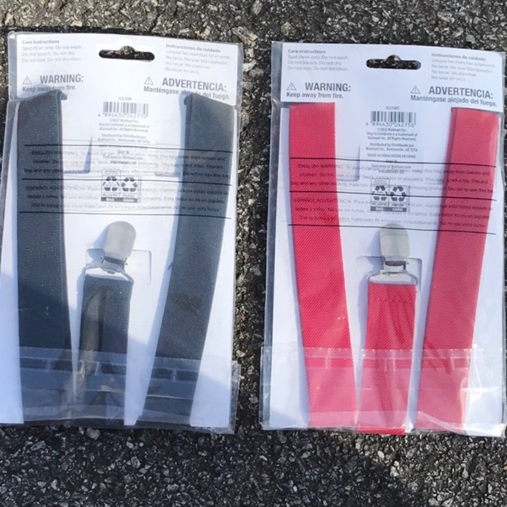 NWT Way To Celebrate 2 Pairs Of Halloween Suspenders Red & Black Adult One Size